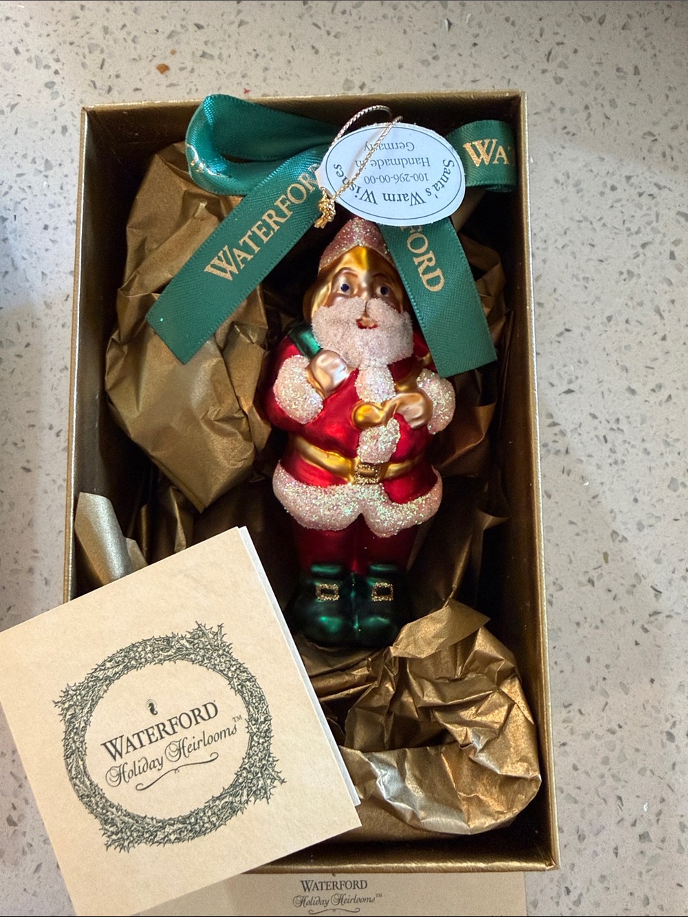 Waterford Santa Ornament in Red, Green & Gold